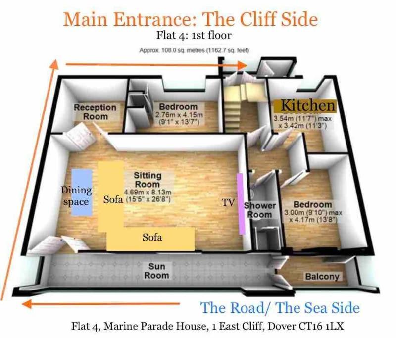 Flat 4 Marine Parade House, 1 East Cliff- Next To Dover Port, White Cliffs, Beach, Castle Exteriér fotografie